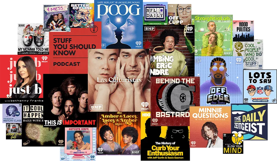 A mosaic of podcast covers